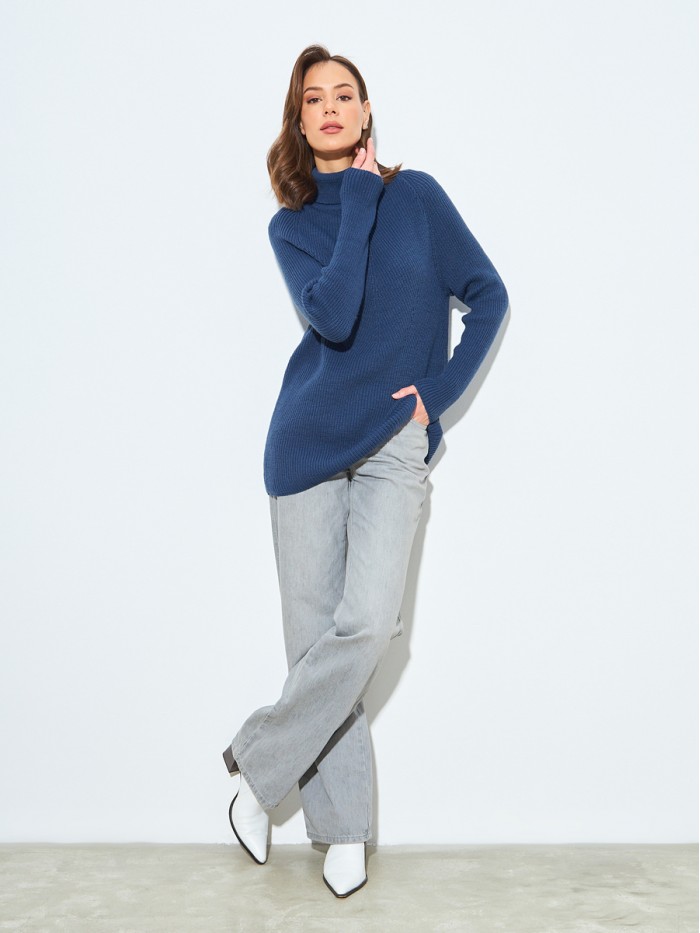 Джемпер женский теплый с воротом джинсового цвета ВТД-49
