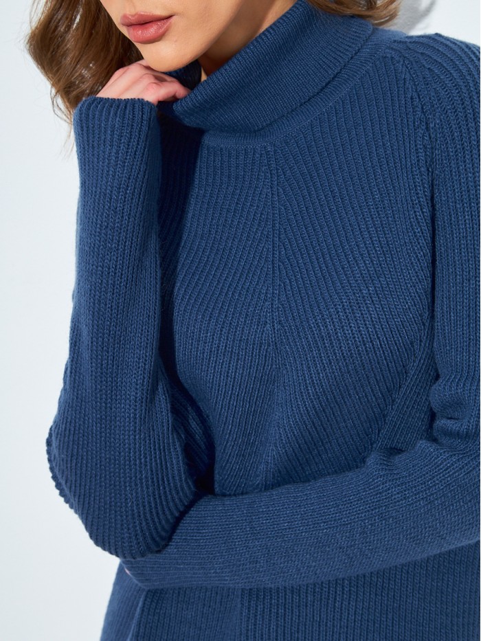 Джемпер женский теплый с воротом джинсового цвета ВТД-49