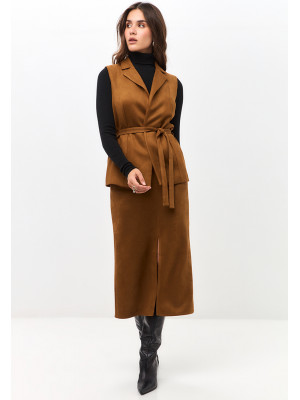 Комплект жилет и юбка женский горчичного цвета КД-04