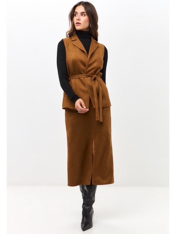 Комплект жилет и юбка женский горчичного цвета КД-04