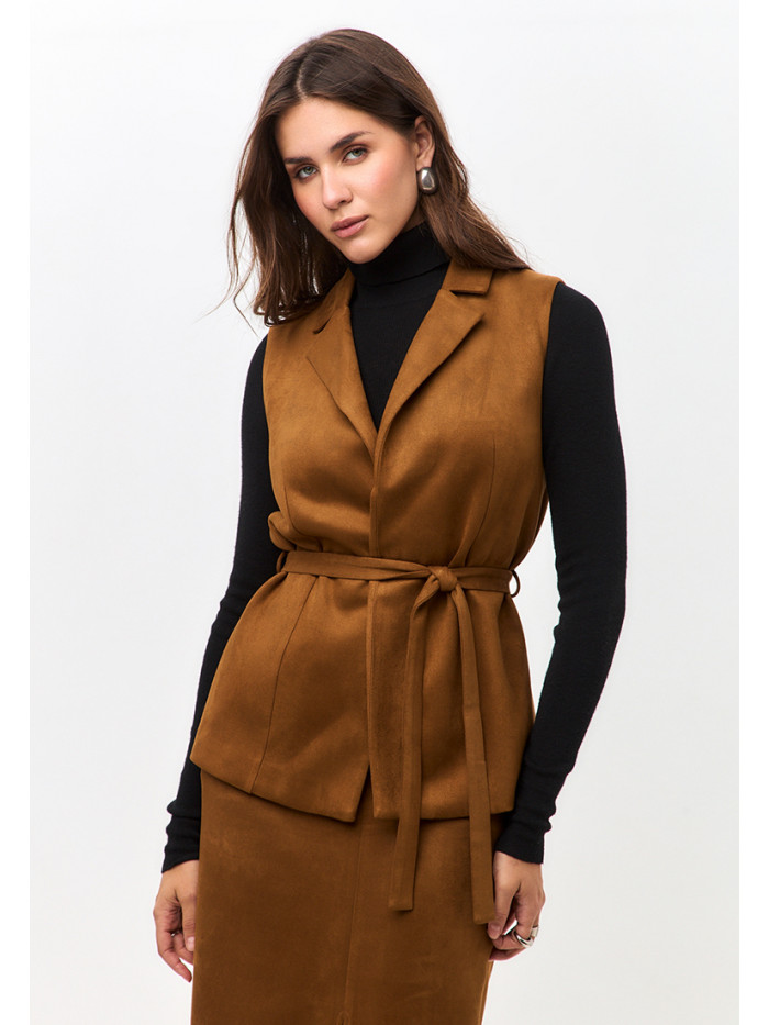 Комплект жилет и юбка женский горчичного цвета КД-04