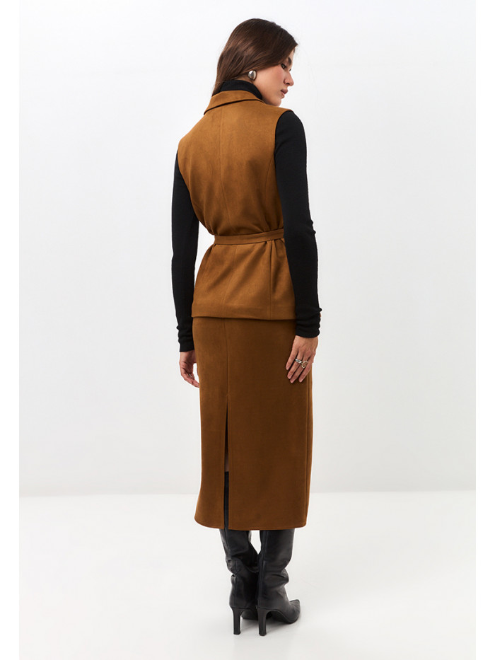 Комплект жилет и юбка женский горчичного цвета КД-04