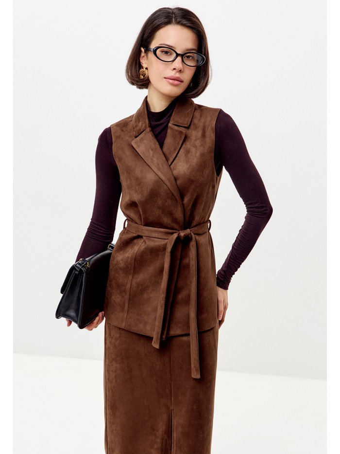 Комплект жилет и юбка женский коричневого цвета КД-04