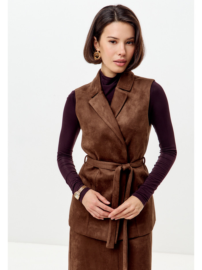 Комплект жилет и юбка женский коричневого цвета КД-04