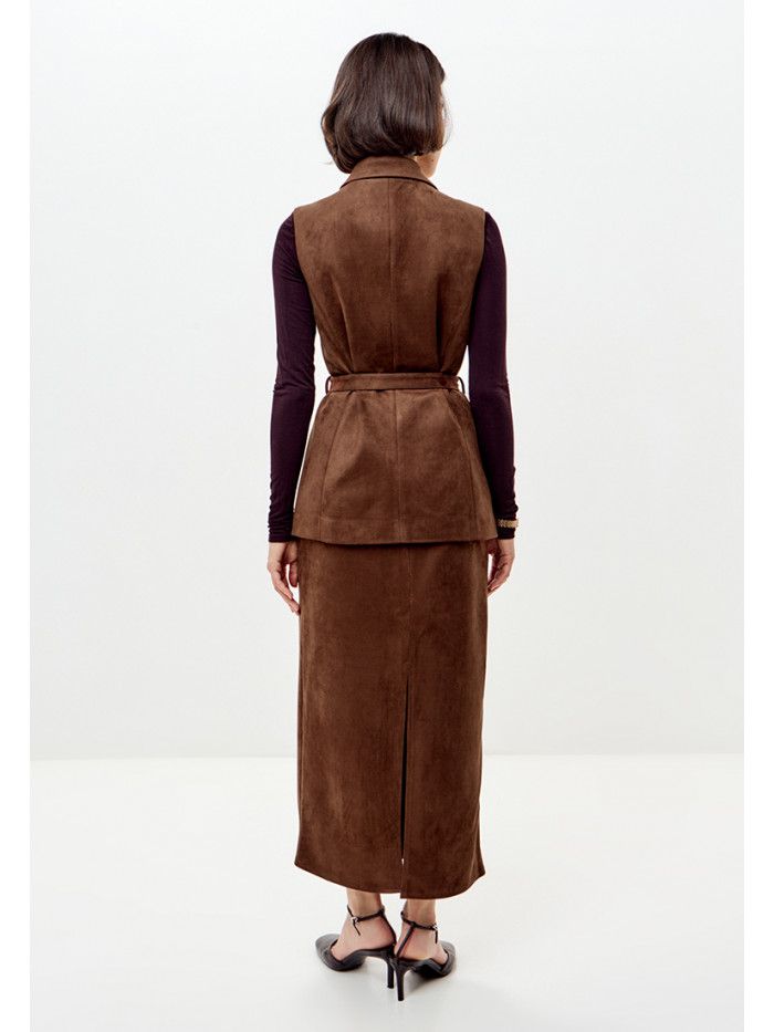 Комплект жилет и юбка женский коричневого цвета КД-04