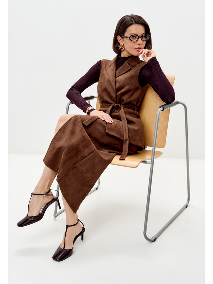 Комплект жилет и юбка женский коричневого цвета КД-04