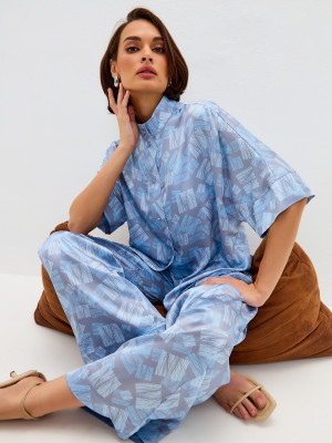 Комплект из искусственного шелка серо-голубого цвета КШЛ-01