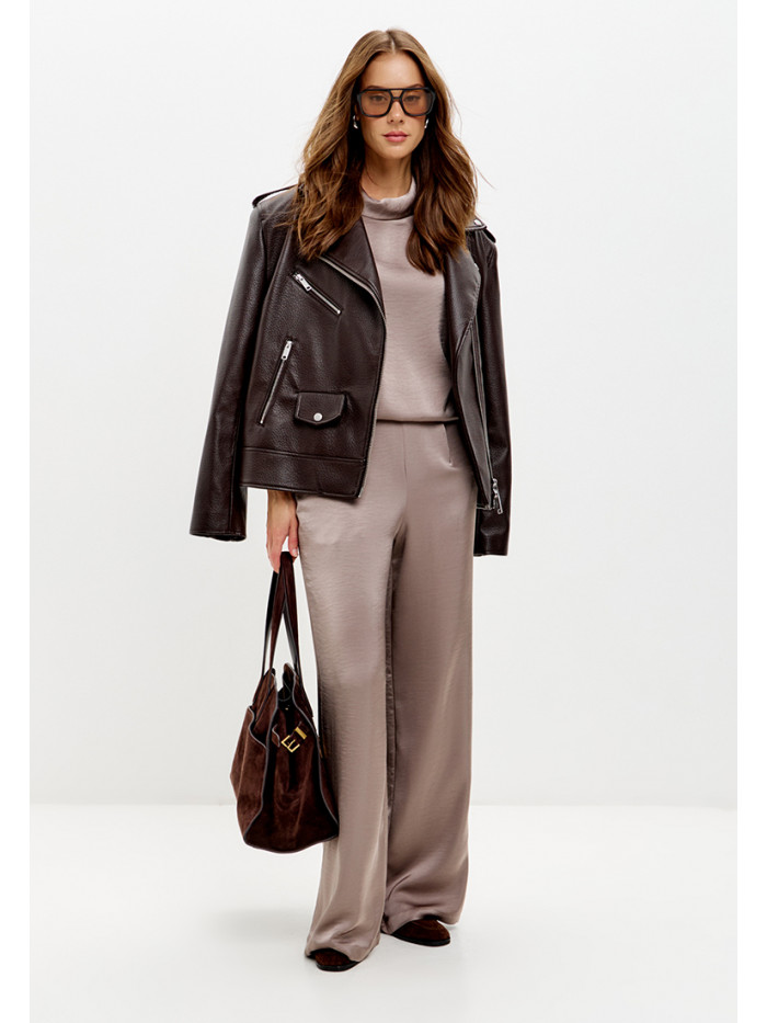 Комплект из искусственного шелка серо-бежевого цвета КШЛ-02