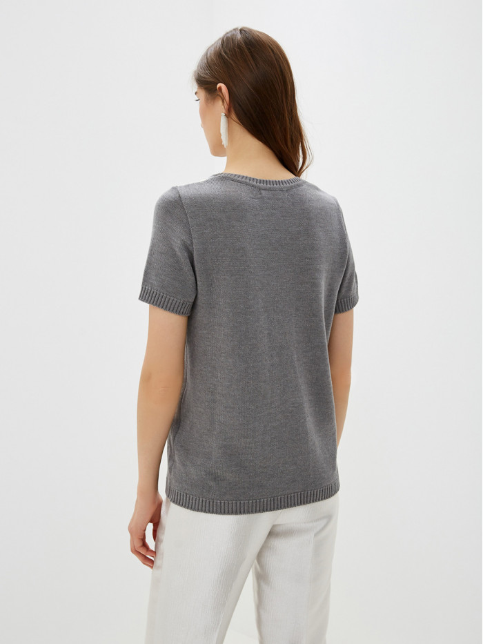 Легкий летний джемпер с кружевом серого цвета ВТЛ-16