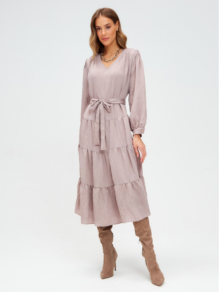 Платье из жатого шелка какао цвета ПД-07