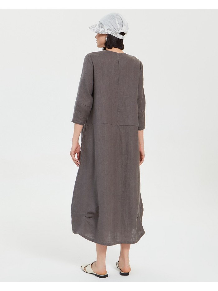 Платье летнее серо-коричневого цвета ПЛЛ-06
