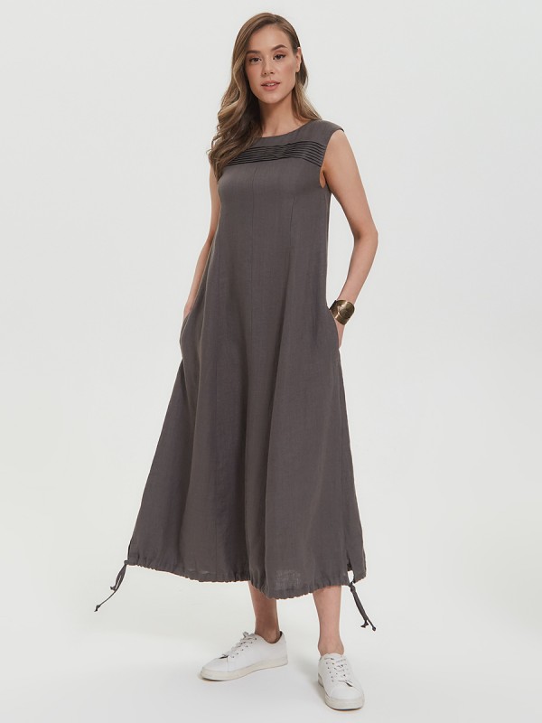 Платье летнее серо-коричневого цвета ПЛЛ-09