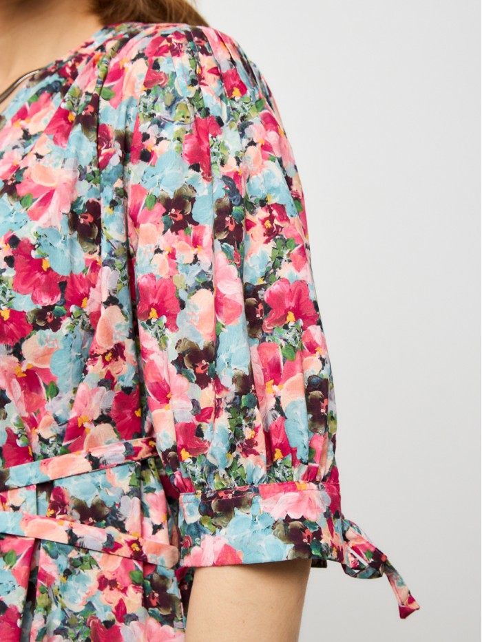 Платье летнее со сборками розово-голубого цвета ПЛЛ-14