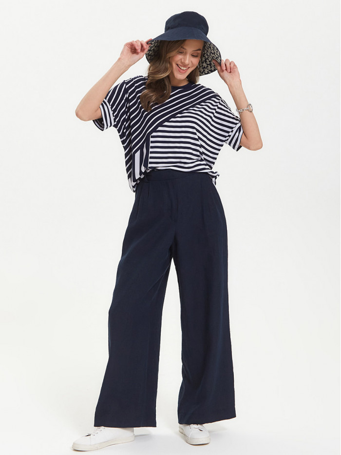 Женская блуза в полоску темно-синего и белого цвета ВШЛ-02