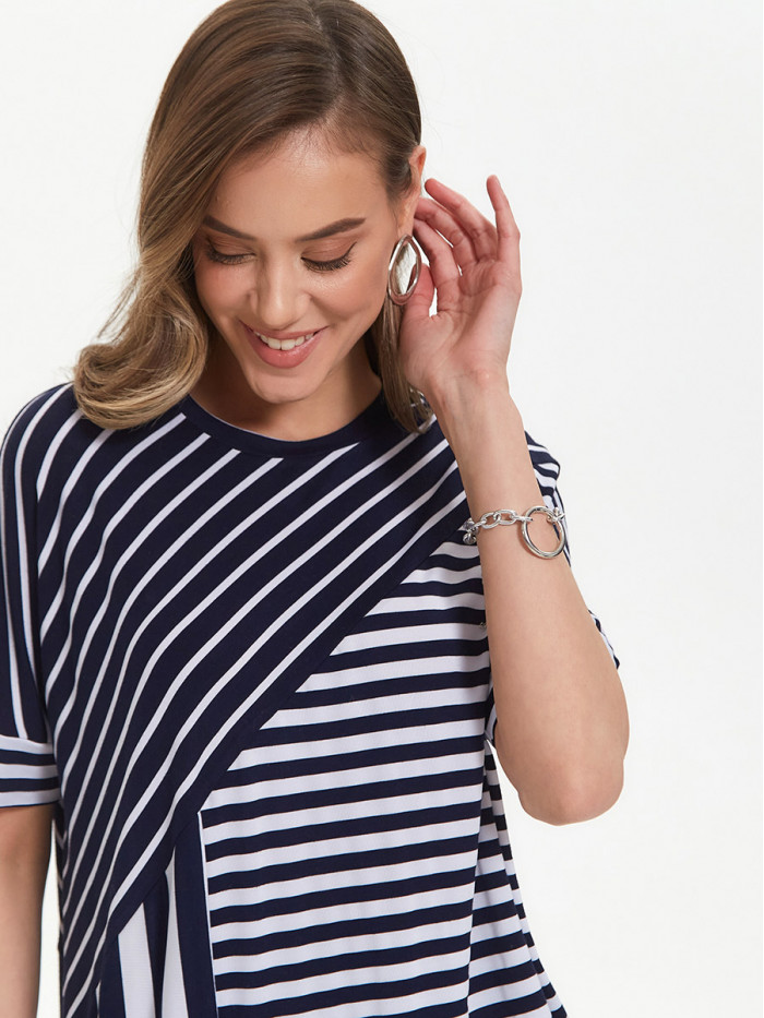 Женская блуза в полоску темно-синего и белого цвета ВШЛ-02