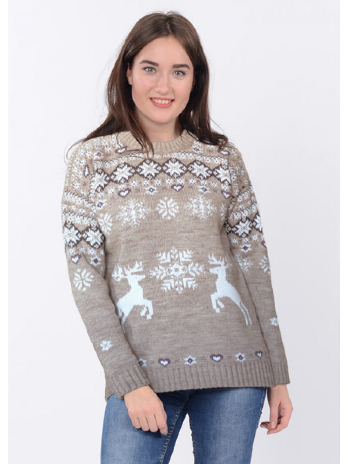 Джемпер новогодний бежевого цвета ВТД-09