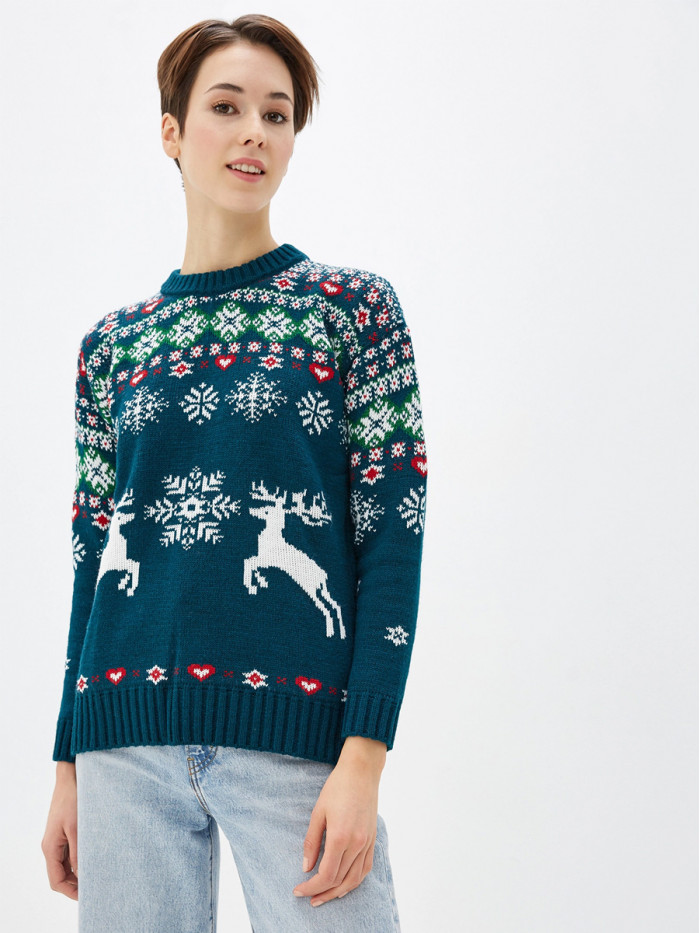 Джемпер новогодний изумрудного цвета ВТД-09