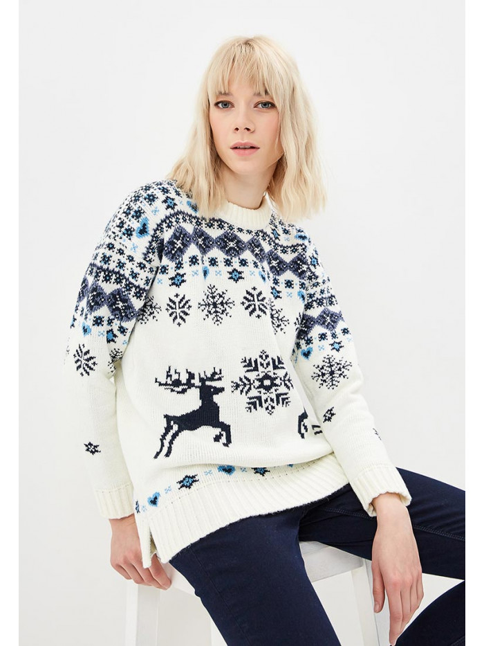 Джемпер новогодний молочного цвета ВТД-09