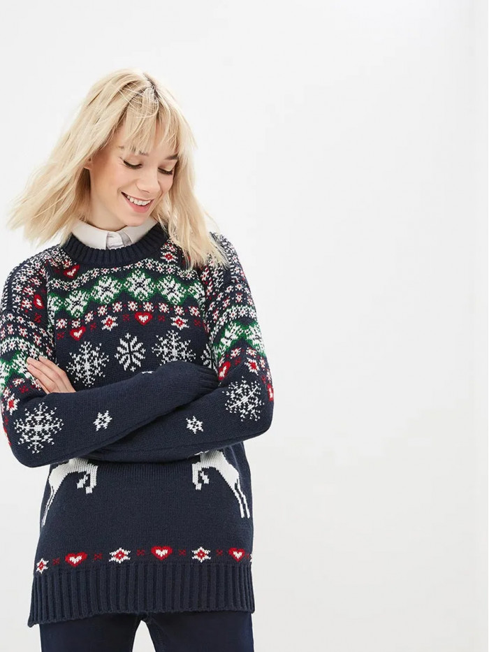 Джемпер новогодний темно-синего цвета ВТД-09
