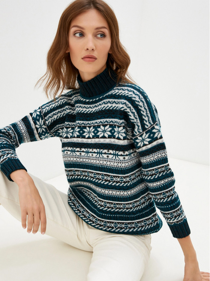 Джемпер новогодний изумрудного-черного цвета ВТД-16