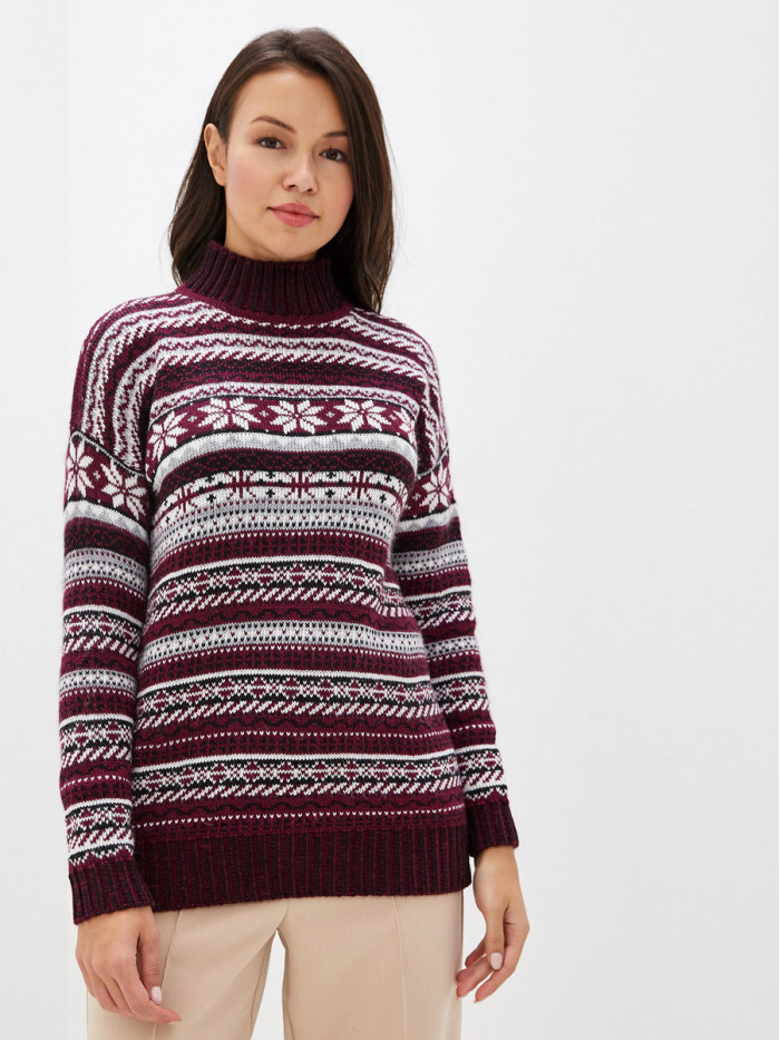 Джемпер новогодний сливового-черного цвета ВТД-16