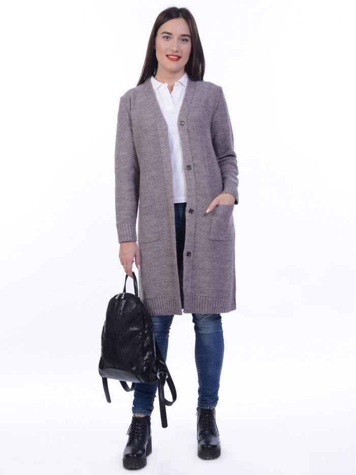 Кардиган удлиненный серовато-розовый цвета ВТД-17