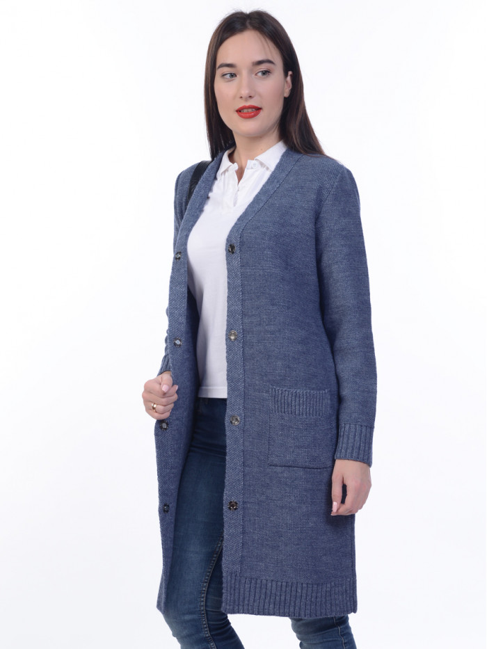 Кардиган удлиненный без пояса индиго цвета ВТД-17БП