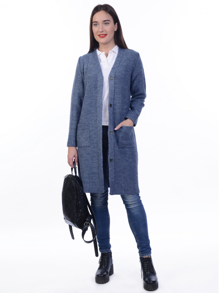 Кардиган удлиненный без пояса индиго цвета ВТД-17БП