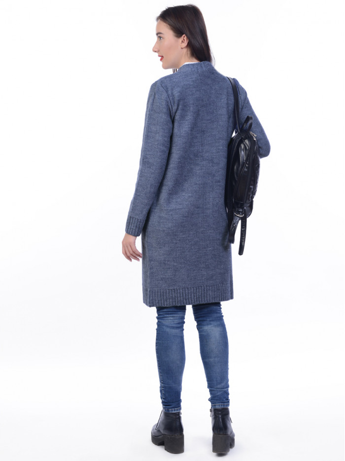 Кардиган удлиненный без пояса индиго цвета ВТД-17БП