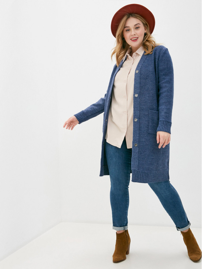 Кардиган удлиненный без пояса индиго цвета ВТД-17БП