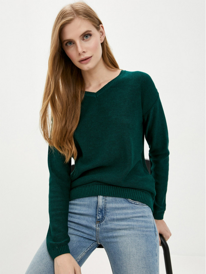 Джемпер женский демисезонный изумрудного-черного цвета ВТД-22