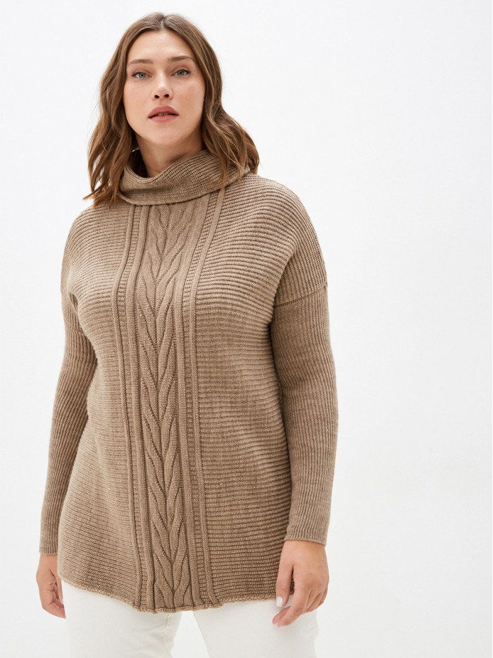Джемпер женский с воротом бежевого цвета ВТД-23