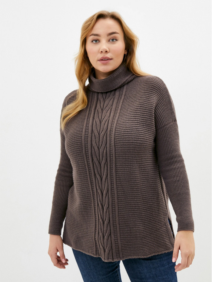 Джемпер женский с воротом коричнево-серого цвета ВТД-23