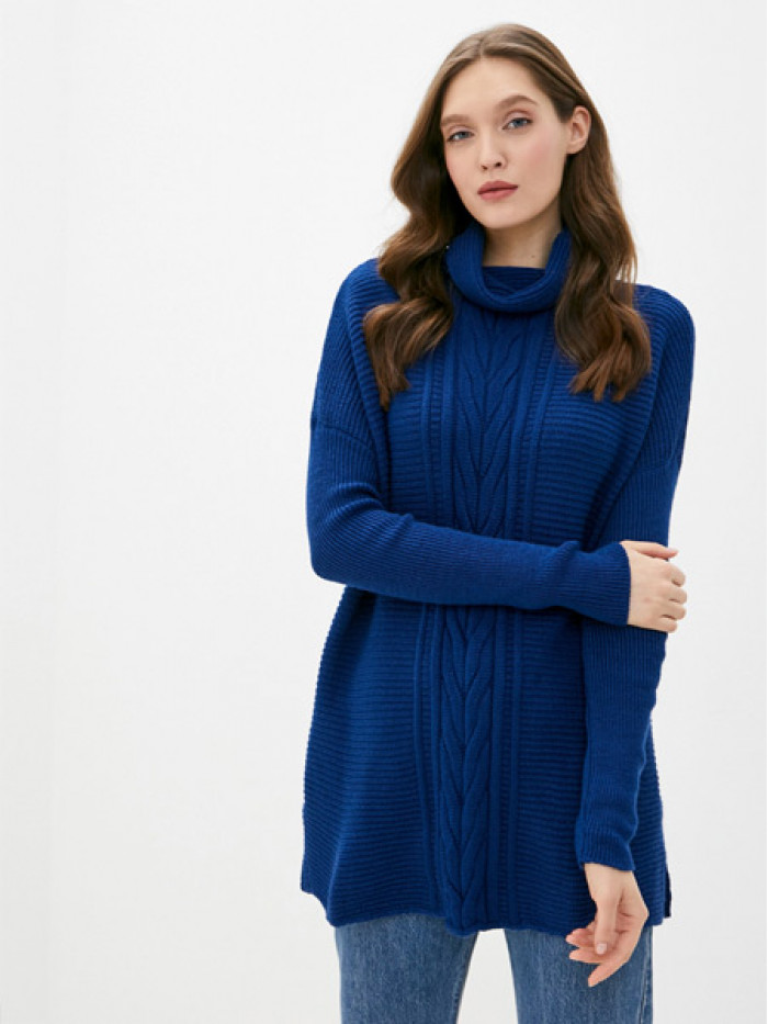 Джемпер женский с воротом синего цвета ВТД-23