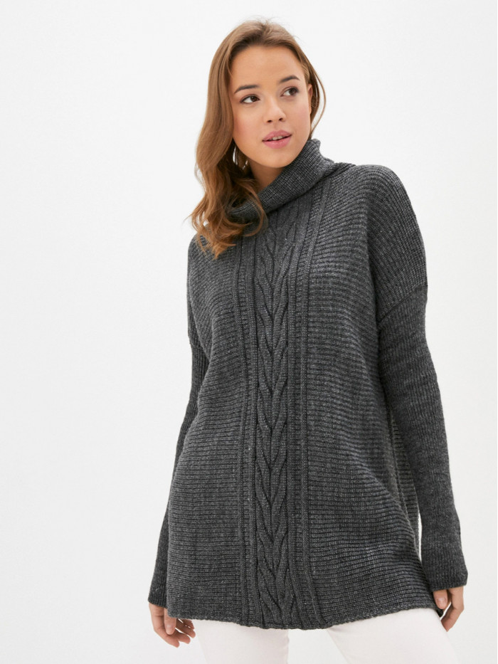 Джемпер женский с воротом темно-серого цвета ВТД-23