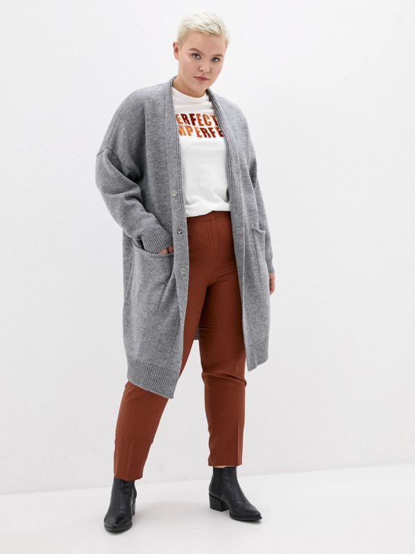 Кардиган без пояса удлиненный темно-серого цвета ВТД-29