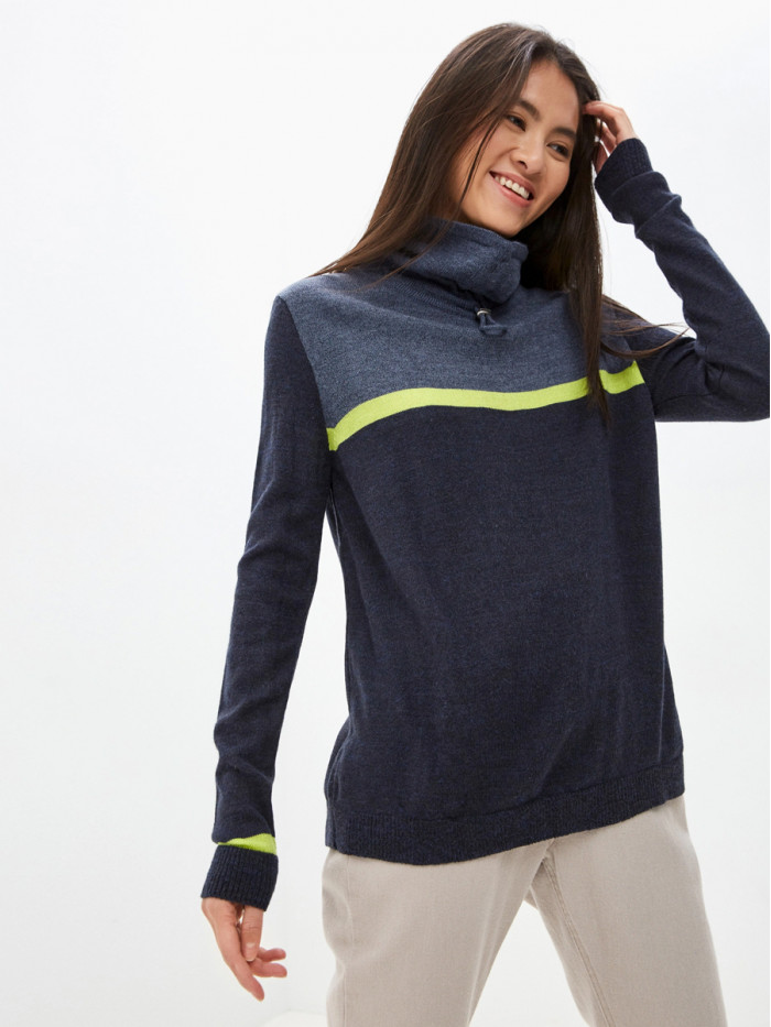 Джемпер женский спортивный темно-синего, индиго и салатового цвета ВТД-32