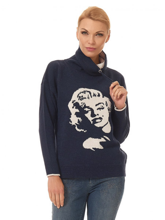 Лонглив женский с принтом темно-синего и кремового цвета ВТД-34