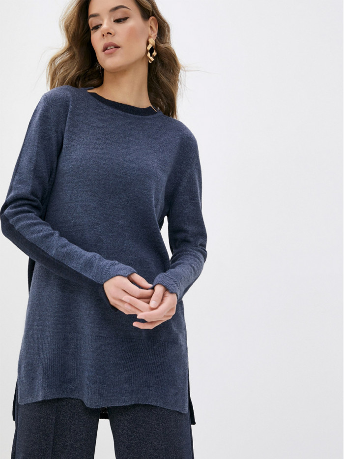 Джемпер удлиненный индиго-темно-синего цвета ВТД-41