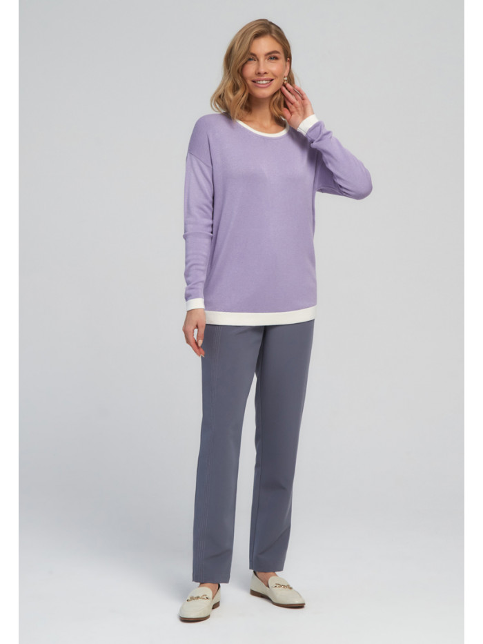 Джемпер с контрастным воротчником сиреневого-молочного цвета ВТД-42