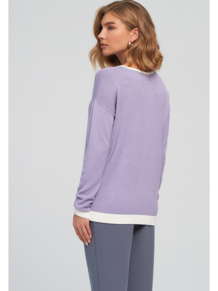 Джемпер с контрастным воротчником сиреневого-молочного цвета ВТД-42