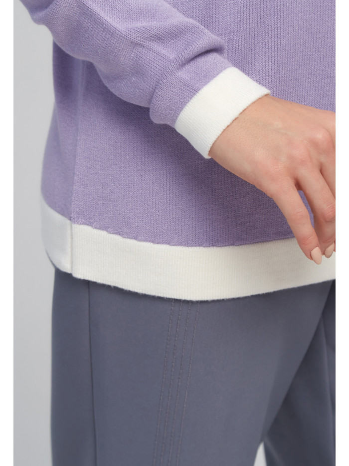 Джемпер с контрастным воротчником сиреневого-молочного цвета ВТД-42