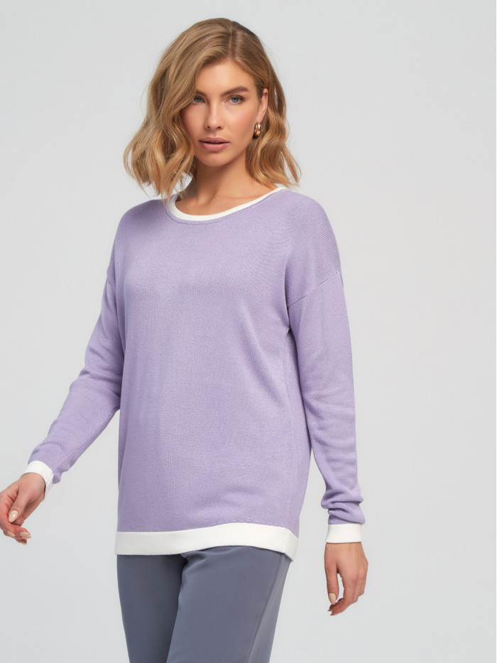 Джемпер с контрастным воротчником сиреневого-молочного цвета ВТД-42