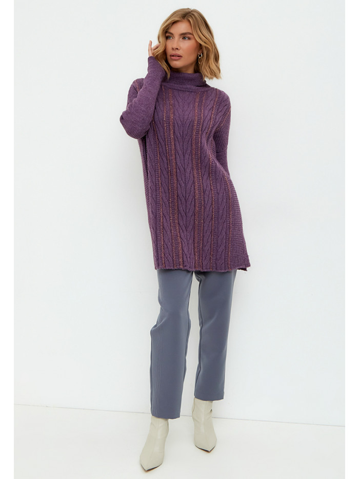 Женский удлиненный джемпер с разрезами сиреневого цвета ВТД-44