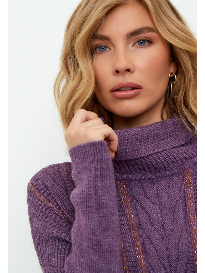 Женский удлиненный джемпер с разрезами сиреневого цвета ВТД-44