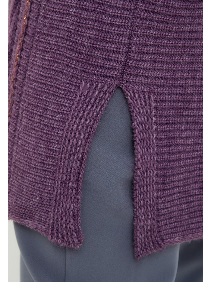 Женский удлиненный джемпер с разрезами сиреневого цвета ВТД-44