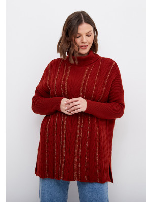 Женский удлиненный джемпер с разрезами терракотового цвета ВТД-44