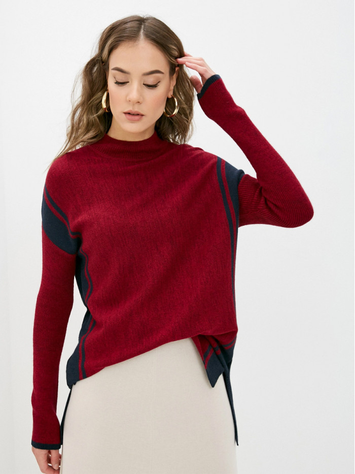 Джемпер удлиненный винного-темно-синего цвета ВТД-45