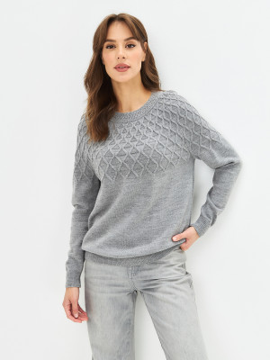 Джемпер с округлым воротом серый меланж ВТД-47