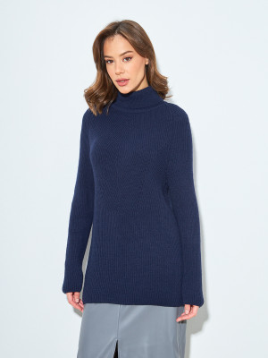 Джемпер женский теплый с воротом темно-синего цвета ВТД-49